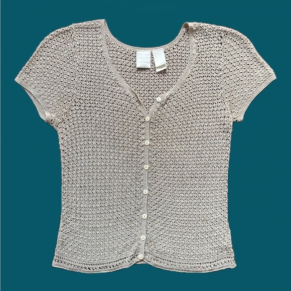 Vintage Pearlescent Crochet Button Down Top - Picture 1 of 3
